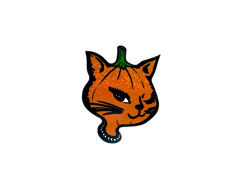 Halloween Glitter Winking Cat Stickers Retro Vintage 90s Etsy