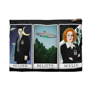 Mulder & Scully X-Files Tarot Card Zipper Pouch - X-Files Accessory Bag - I Want to Believe Alien UFO