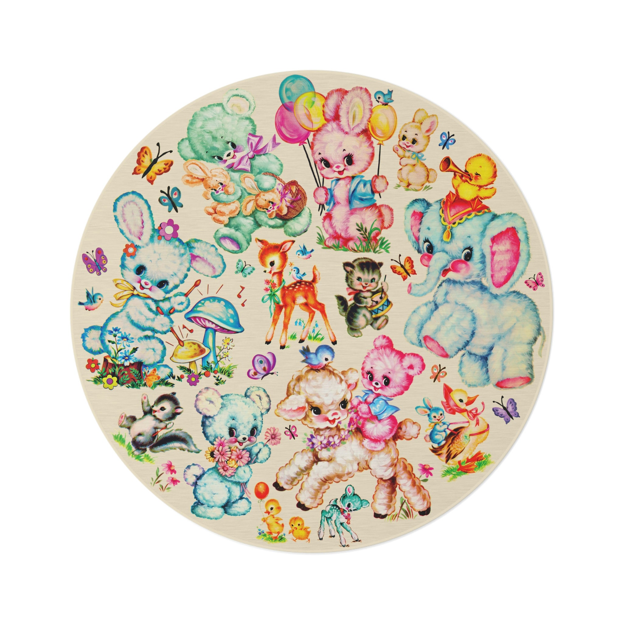 Cute Retro Vintage Kitschy Critters Rug - Vintage Kitsch Baby Nursery ...