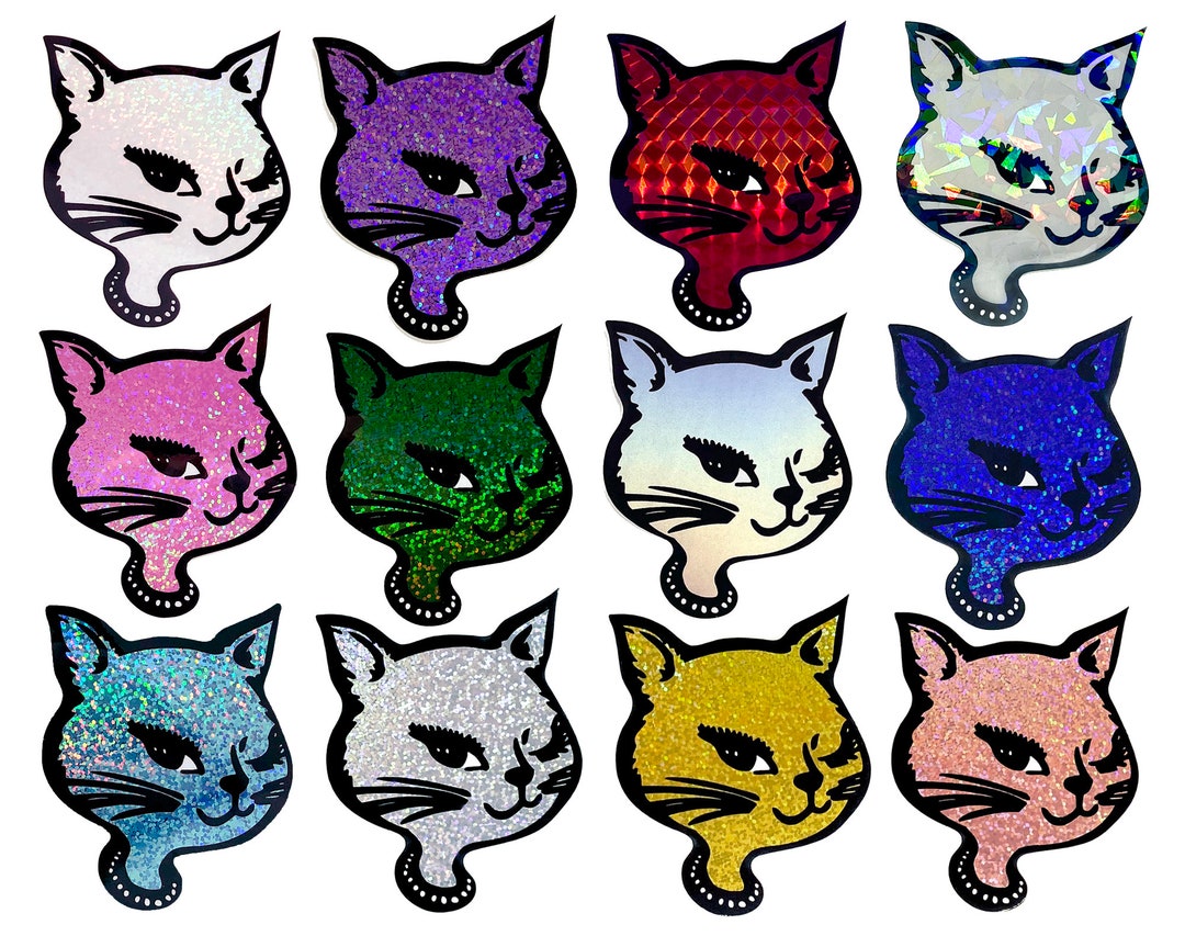 Retro Vintage Glitter Winking Cat Stickers 90s Winking Cat Sticker