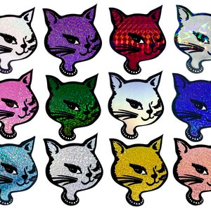 Retro Vintage Glitter Winking Cat Stickers - 90s Winking Cat Sticker - Vintage Cat Sticker