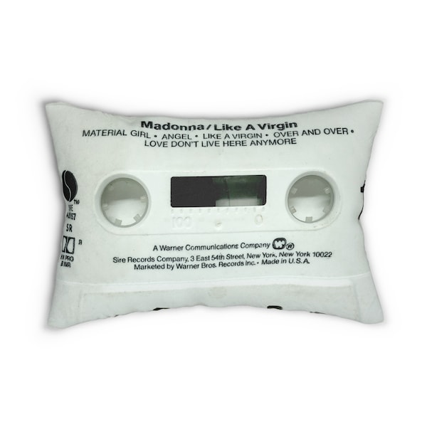 Retro Madonna Like a Virgin Cassette Tape Throw Pillow - Madonna Lumbar Pillow - Lucky Star - Material Girl - Borderline