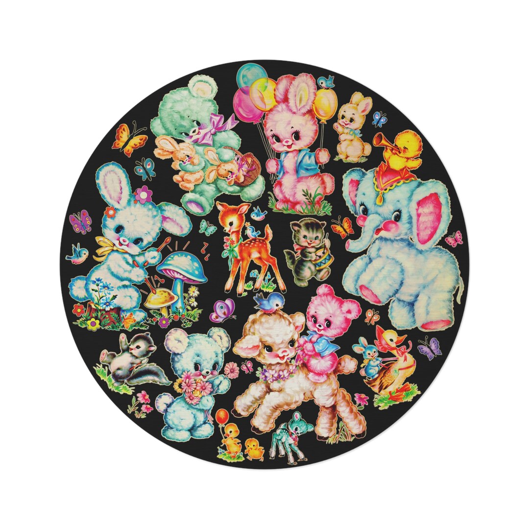 Kitsch Rugs Cute Retro Vintage Kitschy Critters Rug - Vintage Kitsch Baby Nursery ...