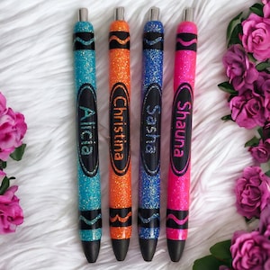 Glitter Pens | Custom Glitter Crayon Gel Pen | Teacher Pen | Teacher Gift | Inkjoy Gel Pen | Refillable Pen | Personalized Pens | Custom Pen