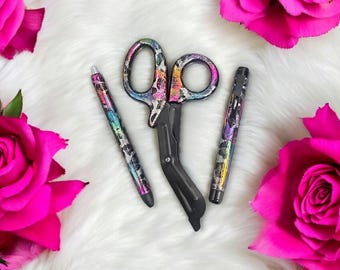 Rainbow Leopard Glitter Nurse Set: Trauma Scissors, Pen, Medical Light