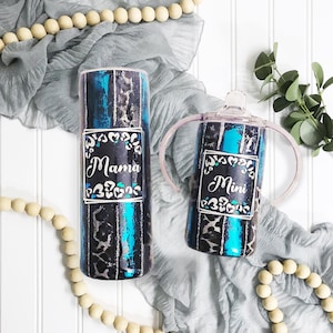 Leopard Glitter Tumbler Set: Distressed Mama and Mini Stainless Steel Tumblers