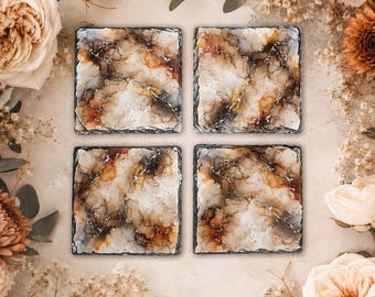 Handmade Slate Coasters | Cork Backed Drink Coasters | Round or Square Coasters | Housewarming Gift | Multiple Color Options