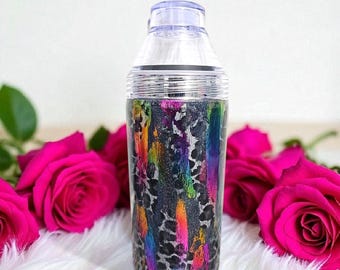 Holographic Glitter 2-in-1 Cocktail Shaker & 20oz Bottle Cooler - Rainbow Leopard