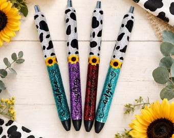 Sunflower Cow Print Glitter Gel Pen: Refillable Inkjoy Pen