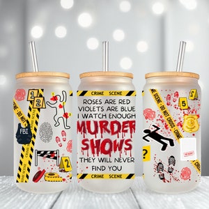 Murder Show Glass Tumbler | Blood stain Tumbler | 16oz glass can tumbler with straw | Iced coffee cup | Crime Tumbler