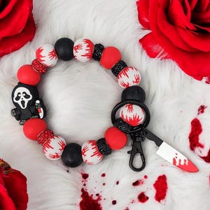 Llavero de silicona con cuentas para la muñeca / Pulsera de Halloween / Pulsera de fantasma aterrador / Pulsera de fantasma / Pulsera de crimen / Pulsera de la Parca
