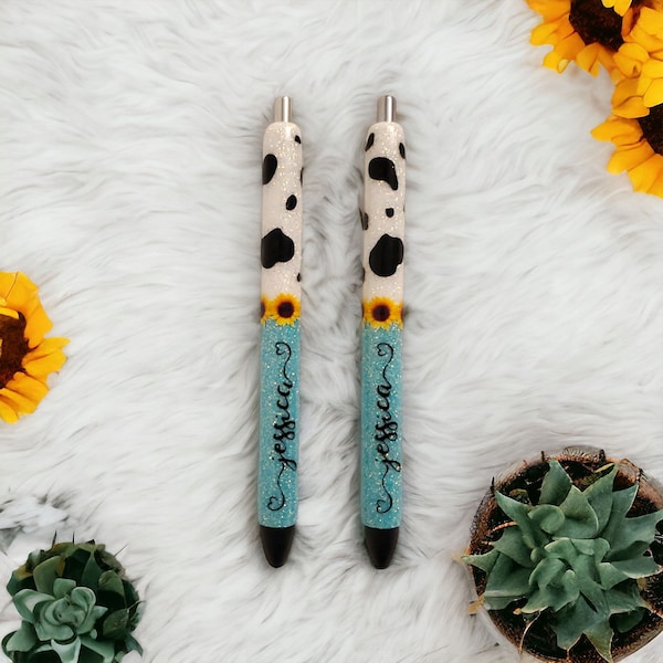 Stylo gel pailleté imprimé vache tournesol : stylo rechargeable Inkjoy