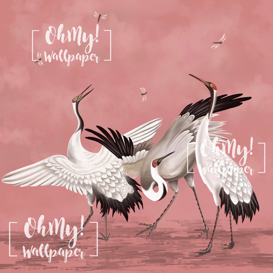 Cranes Wallpaper Pink Bird Wall Mural Wall Mural - Etsy