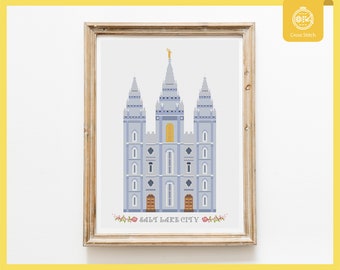 Salt Lake City Temple cross stitch pattern - LDS Temple cross stitch - PDF file