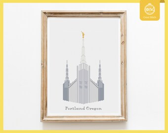 Portland Oregon Temple cross stitch pattern - LDS Temple cross stitch - PDF file