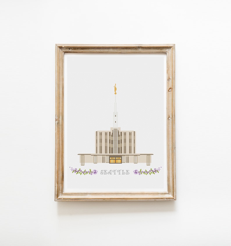 Seattle Washington Temple Cross Stitch Pattern LDS Temple Cross Stitch