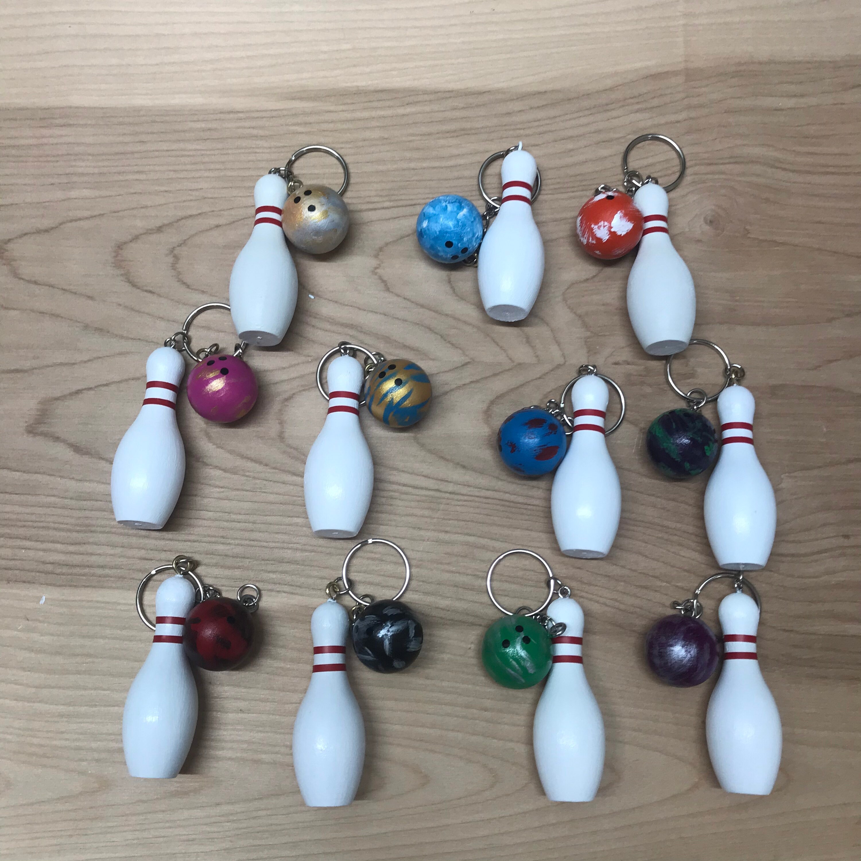 Bowling Ball & Pin Keychain 3 Wooden set Personalized Etsy