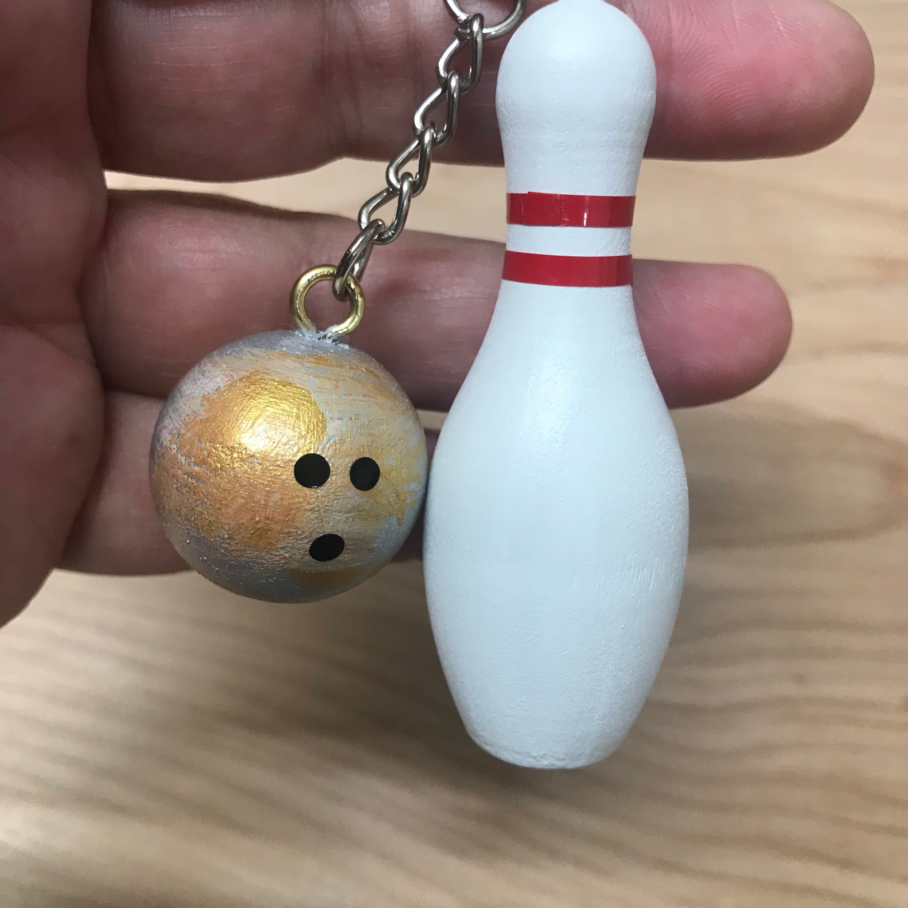 Bowling Ball & Pin Keychain 3 Wooden set Personalized Etsy