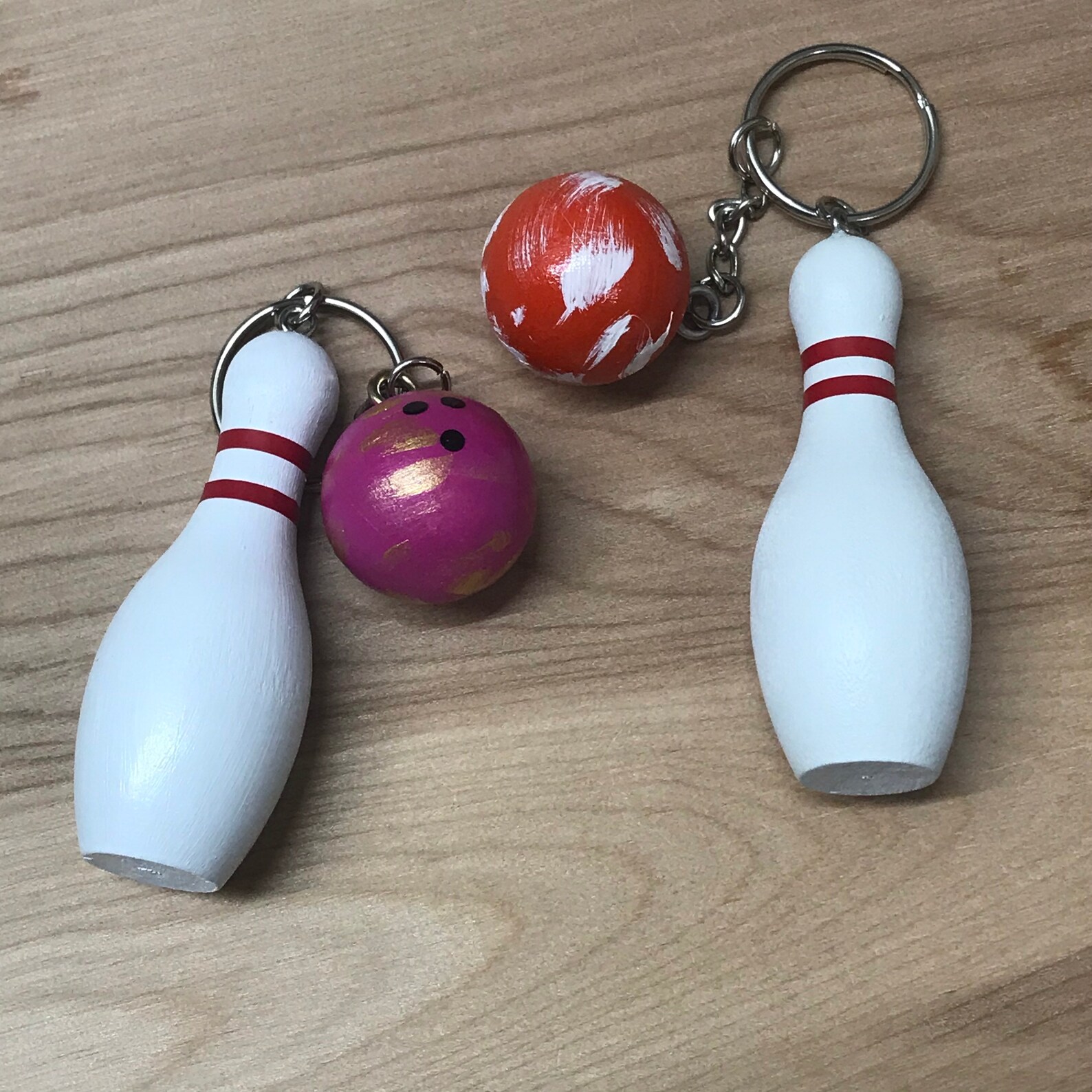 Bowling Ball & Pin Keychain 3 Wooden set Personalized Etsy