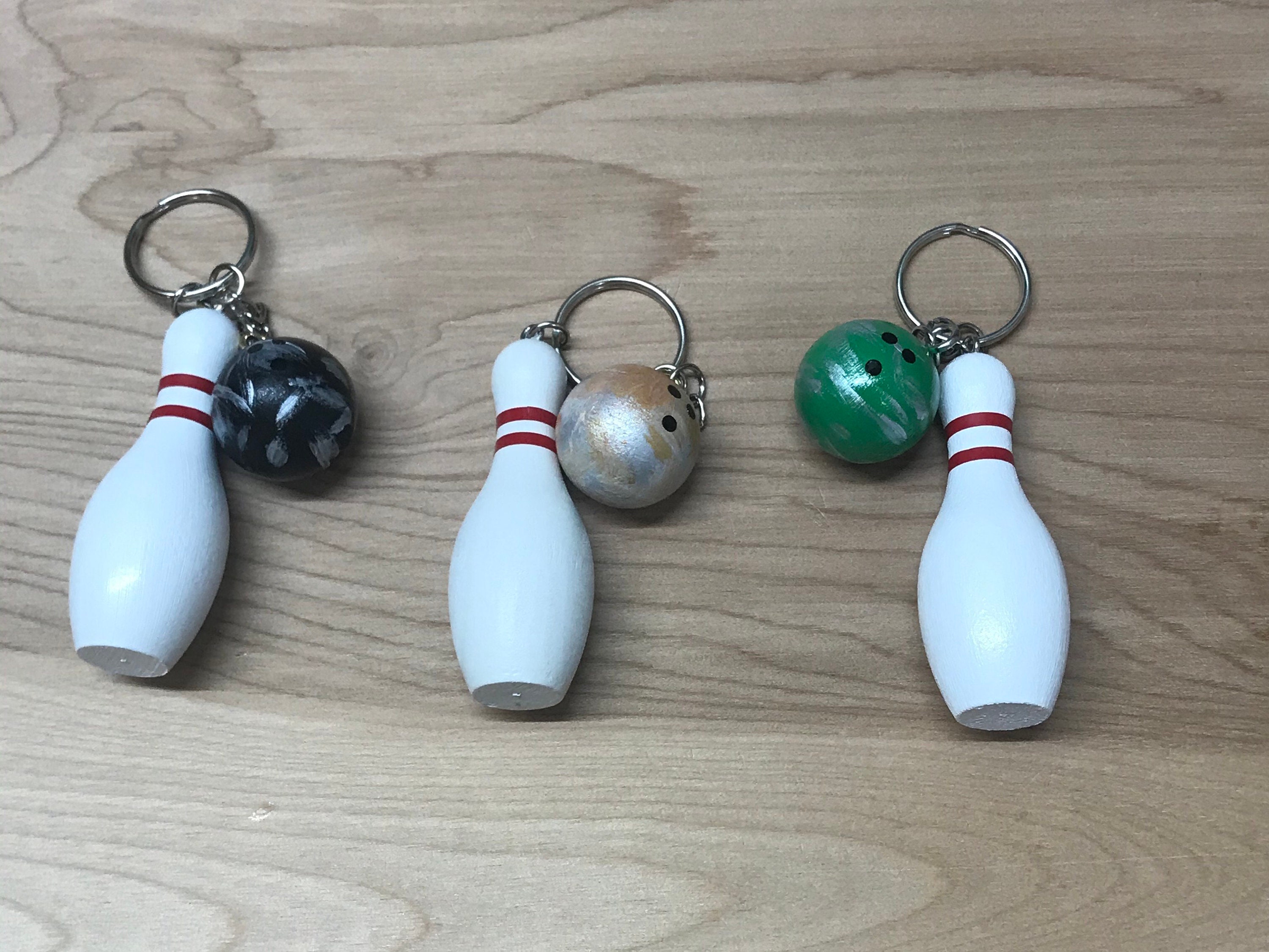 Bowling Ball & Pin Keychain 3 Wooden set Personalized Etsy