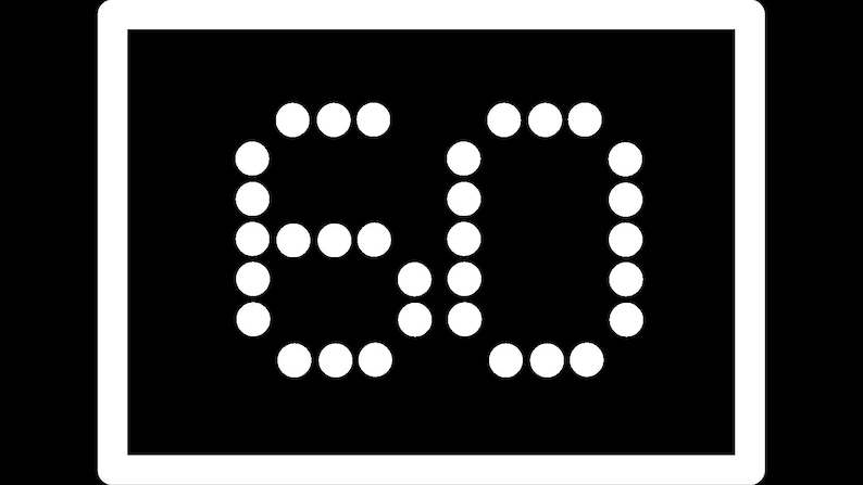 May include: A white digital display with a black background showing the number 60.