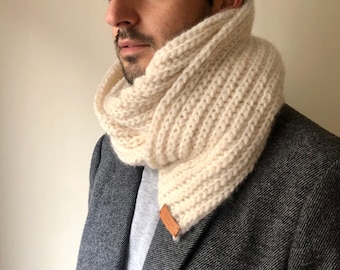 Wool scarf for men, alpaca wool scarf, Christmas gifts for men, handmade scarf, hand knitted scarf, soft wool scarf for men, gift for father