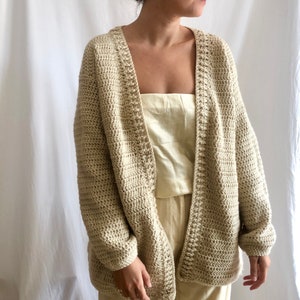 Oversized cardigan, crochet jacket, chunky cardigan, hand knit cardigan, beige cardigan sweater, crochet cardigan, warm cardigan, loungewear image 2