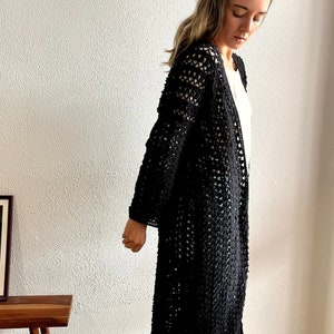 ロングコットンカーディガン、ブラックカーディガン、ロングクロシェカーディガン、ハンドニットカーディガン、ボヘミアンカーディガン、クロシェダスター、クロシェチュニック、ガウン