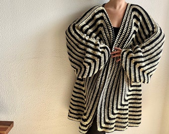 Black maxi cardigan, maxi sweater, cardigan long, longline cardigan, maxi duster sweater, oversized wool cardigan, kimono, crochet cardigan