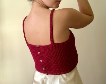 Knit crop top, button back top, cotton crochet top, Singlet top, crochet top, minimal top, sustainable fashion, boho crop top