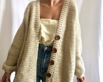 Oversize cardigan women, Beige cardigan, cottagecore knitwear women, beige sweater for women, bomber cardigan, big cardigan, crochet jacket