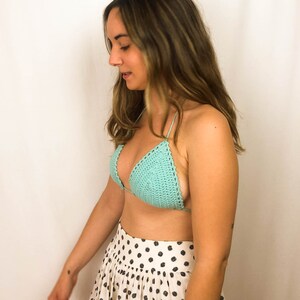 Crochet beach top, Triangle bikini top, Blue boho bikini top, Swimsuit crochet top, Cotton bikini top Swimwear for women Beachwear for women