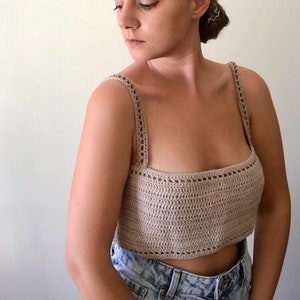 Beige crop top, knit tank top, handknit tube top, boho chic top, crochet top, minimal chic, sleeveless top, simple knit top, crop tube