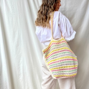 Crochet bag, knit tote bag, colorful crochet bag, beach shoulder bag, crochet mesh bag, summer cotton bag Handmade knitted bag Market basket