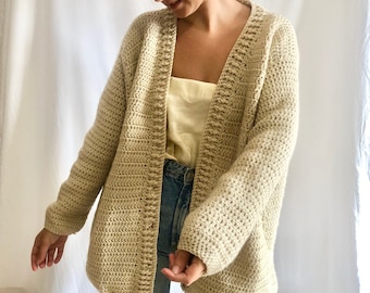 Oversized cardigan, crochet jacket, chunky cardigan, hand knit cardigan, beige cardigan sweater, crochet cardigan, warm cardigan, loungewear