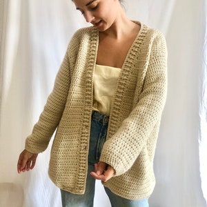 オーバーサイズジャケット、レディースウィンタージャケット、ニットカーディガン、かぎ針編みジャケット、ベージュカーディガン、暖かい手作りジャケット