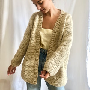 Oversized cardigan, crochet jacket, chunky cardigan, hand knit cardigan, beige cardigan sweater, crochet cardigan, warm cardigan, loungewear image 1