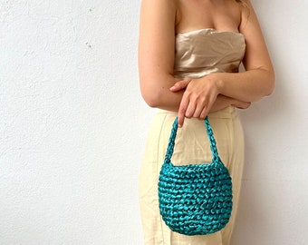 Small evening bucket bag, moon handbag, satin soft evening bag, evening knot bags, small handbag, party purse, mini clutch, bridesmaids bag