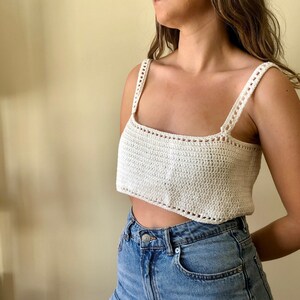 Cotton crop top, white crochet top, bralette top, knit summer top, bandeau top, simple top, knit tops for women, retro crop top, white top