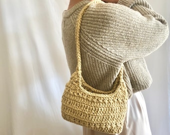 Small crossbody bag, shoulder bag, beige purse, crochet bag, y2k shoulder bag, woven handbag, hobo bag, summer small bag, braid bag