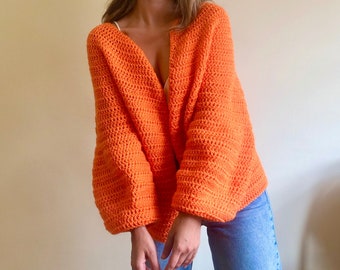 Orange cardigan, Orange sweater, oversize cardigan, Fall cardigan, Chunky jacket, Open front cardigan, Pumpkin orange sweater, hand knit