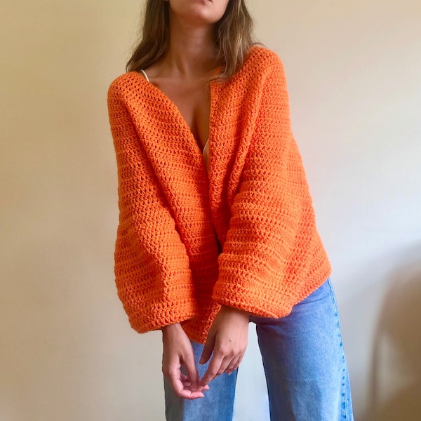 Orange cardigan, Orange sweater, oversize cardigan, Fall cardigan, Chunky jacket, Open front cardigan, Pumpkin orange sweater, hand knit