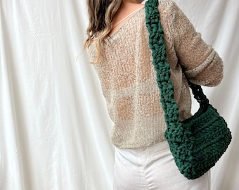 Chunky Knit Purse, Satchel Bag, Cotton shoulder Purse, chunky knit tote, crossbody bag, trendy bag, trendy gift, Puffer Bag, green bag