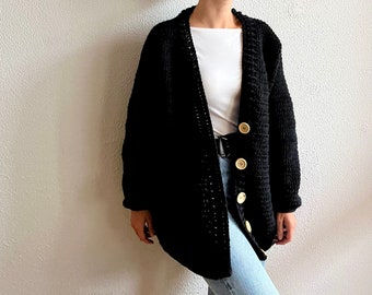 Hand knit wool cardigan, grey cardigan, knitted jacket, cardigan sweaters for women, crochet cardigan, Handmade cardigan, gift for her