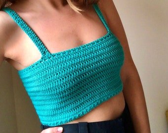 Emerald Green top, crochet cropped top, teal green, hand knitted top, 100% cotton top, irish green top, Crochet Lace Blouse, cotton bralette