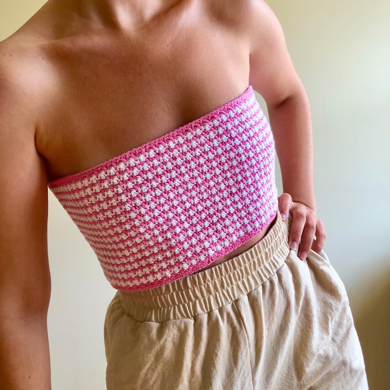 STRIPE STRAPLESS CROCHET KNIT TUBE TOP