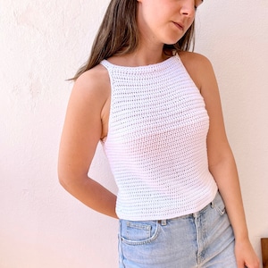 White Tank top, crochet tank, crochet tank top, cotton tank top, knit tank top, knit halter top, organic cotton tank, minimalist cotton top