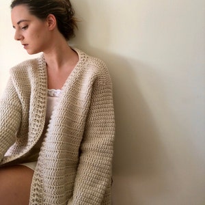 Oversized cardigan, crochet jacket, chunky cardigan, hand knit cardigan, beige cardigan sweater, crochet cardigan, warm cardigan, loungewear image 7