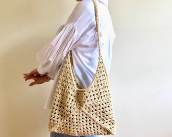 Borsa hobo, borsa a tracolla, borsa all'uncinetto, borsa in tessuto, borsa grande da spiaggia, borsa di tutti i giorni, borsa retrò, borsa quadrata Granny, borsa di paglia, borsa tote