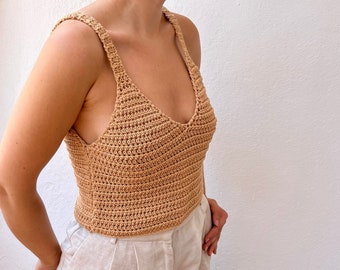 Crochet tops, v neck tops, beige knit top, top crochet crop top, crochet tops for women, boho top, crochet summer top, women cropped top